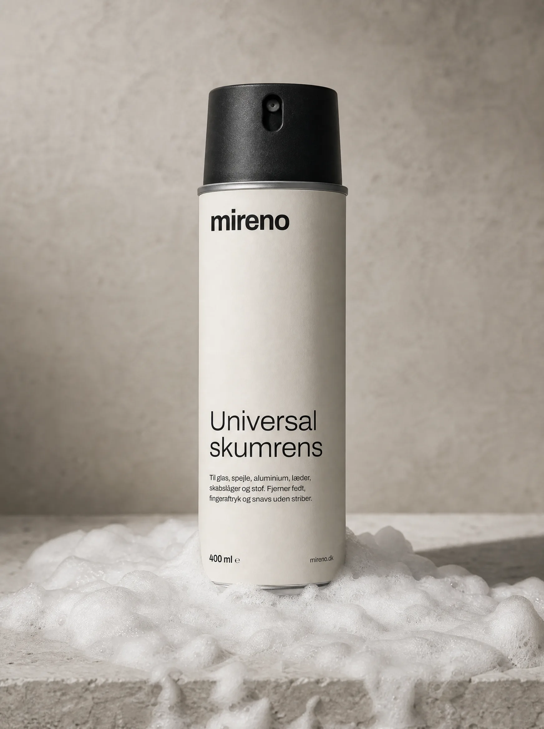 mireno universal skumrens, 400 ml, i hvidt skum på kalksten